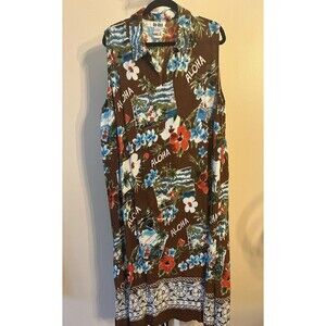 Vtg. 80's Dee Dee’s Hawaiian Sleeveless Dress Beach Cruise Plus 3x Brown Floral